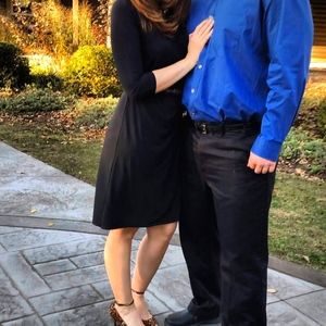 🖤 Vintage Joan Rivers little black midi wrap dress with 3/4 sleeve